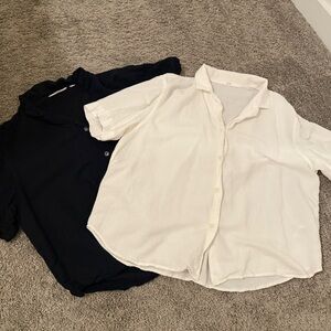 Linen Blend Open Collar Short Sleeve Shirts